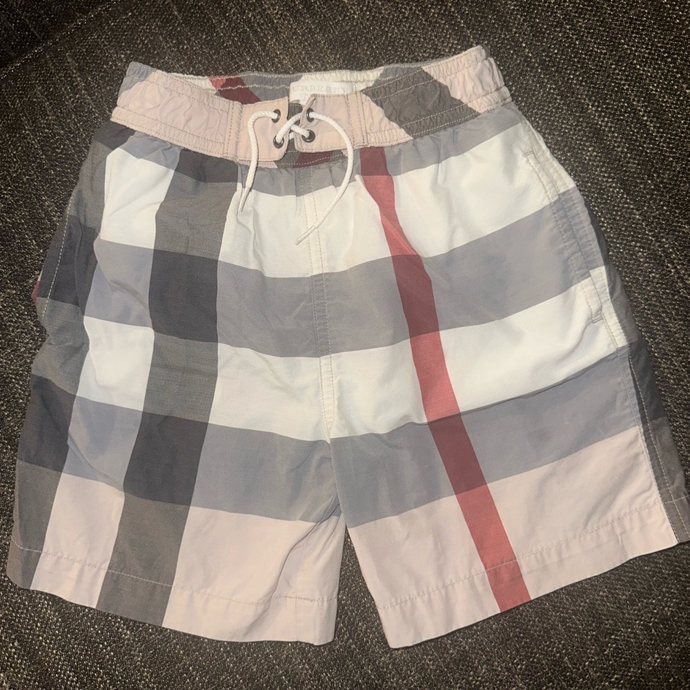 Kid’s Burberry Checkered Swim Trunks